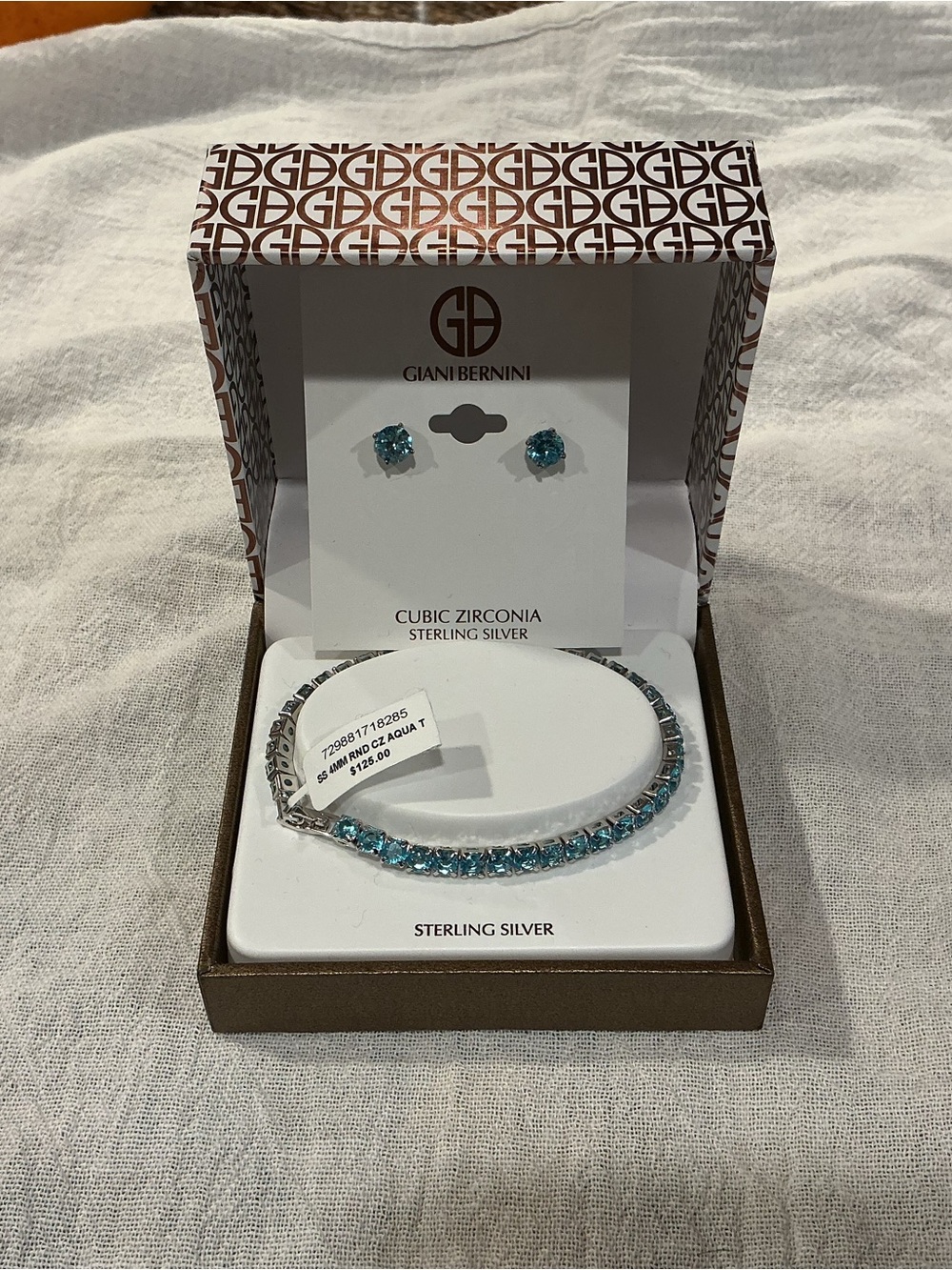 Giani Bernini Sterling Silver Aqua Cubic Zirconia Bracelet & Stud Earrings Set